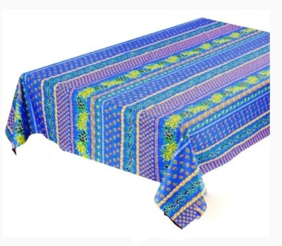 LE CLUNY, OLIVES & MIMOSAS, BLUE, PROVENCE COATED COTTON TABLECLOTH, 52" x 72" - Image 1 of 2