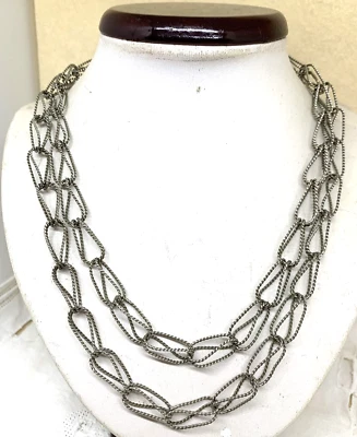 COLLANA A MAGLIE DOPPIE IN ARGENTO 800 FATTA A MANO ORIGINALE ANNI 70 LUNGA 1 MT - Immagine 1 di 4