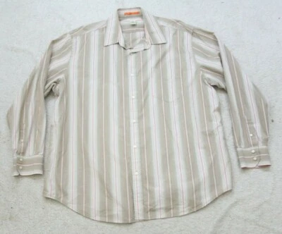 Camisa de vestir Merona beige manga larga de algodón con bolsillo para hombre XXL 2XL a rayas TT7 Foto 1 de 4