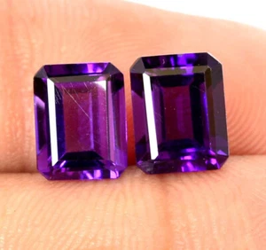 Natural Amethyst 9x7 mm Octagon Cut Pair Faceted Loose Certified Gemstones - Picture 1 of 6