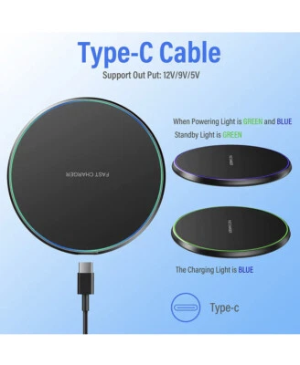 Wireless Charger, Ultra-Thin Fast Charging for iPhone 13 12 Samsung - Immagine 1 di 4
