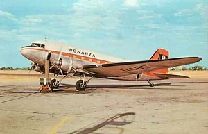 Postal avión Bonanza Airlines Douglas DC-3 sin publicar - Imagen 1 de 2