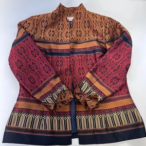 Chaqueta Blazer Coldwater Creek Talla 16 XL Jacquard Rojo Metálico Multicolor Usada en Excelente Condición - Imagen 1 de 12