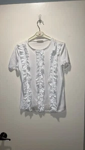 Zara Trafaluc Round Neck T-shirt with Front Ruffles Short Sleeved Sz Small - Picture 1 of 3