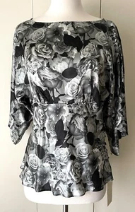 Black Roses Kenar 100% Silk Blouse Top Size MED NWT Shirt - Picture 1 of 12