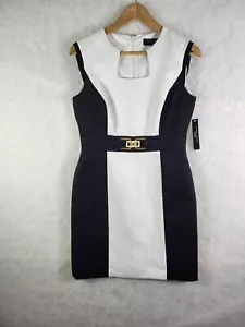 Neu mit Etikett Tahari Arthur S. Levine A-Line Kleid Damen Größe 6P schwarz weißgold Schnalle - Bild 1 von 8