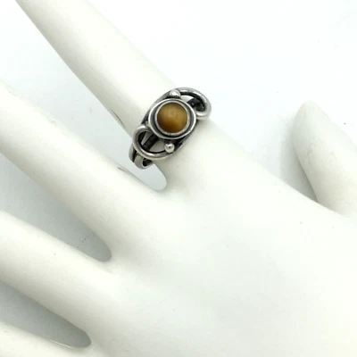 Anillo ojo de tigre ARTISAN - talla 5,75 vástago dividido bisel de plata de ley - piedra engastada Foto 1 de 4