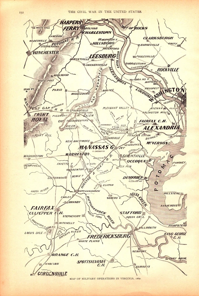 MANASSAS, VIRGINIA, GUERRA CIVIL, OPERACIONES MILITARES Mapa antiguo 1896 Foto 1 de 1