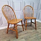 Pair x2 Retro Solid Wooden Spindle Hoop Back Windsor Dining Chairs / 2 Seats