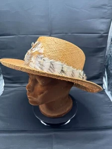 Vintage Stetson Straw Western Cowboy with Feather Band Hat Size 7 3/8 - Picture 1 of 7