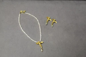 Vintage LESLIE BLOCK Designer Pearl Necklace ~ Angel Pendant ~ Angel Earrings - Picture 1 of 4