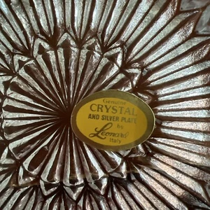 Vintage 1960s Leonard Italy Thumbprint Cut Crystal Bowl with Silver Rim - Picture 1 of 5