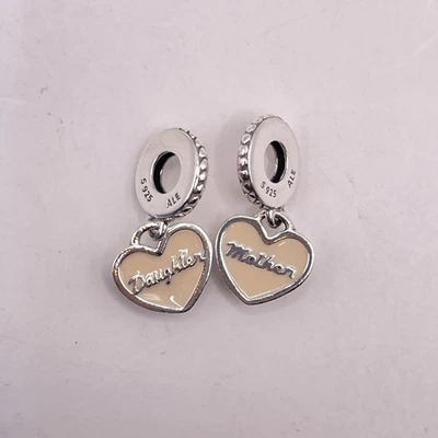 Pandora Womens Mother & Daughter 925 Sterling Silver Heart Dangle Charm 6.3g - Image 1 of 4