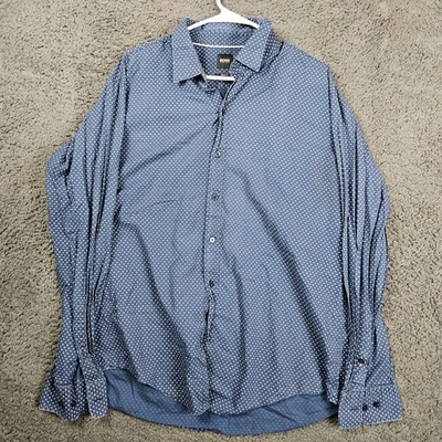 Hugo Boss Sharp Fit XXL Dress Shirt Blue Geometric Print Long Sleeve Mens - Image 1 of 4