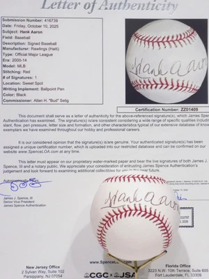 HANK AARON HOF Signed Autograph Auto MLB Baseball Braves SWEET SPOT JSA 💎 LOA - Image 1 of 4