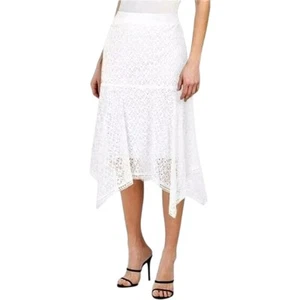 New Studio West Women's Lace Overlay Cotton Blend Asymmetric Hem Midi Skirt - Picture 1 of 7