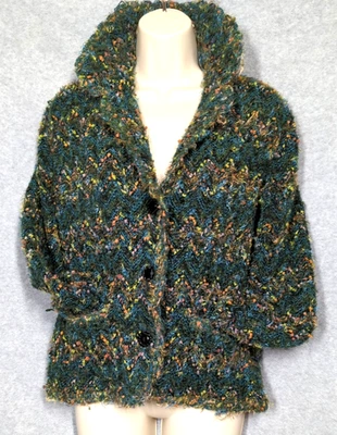 Vtg Wool Blend Knit Cardigan Jacket Sweater Women S Green Boho Appeal Prairie - Image 1 of 4