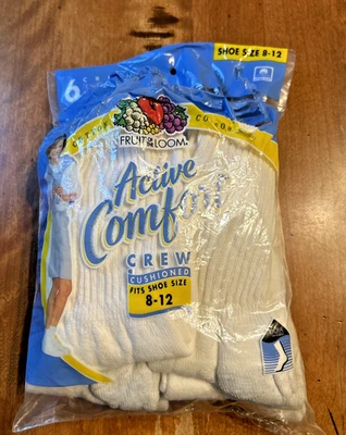 Vintage Women’s Fruit Of The Loom Cushoned Crew Active Comfort Socks Size 8-12 - Image 1 of 3