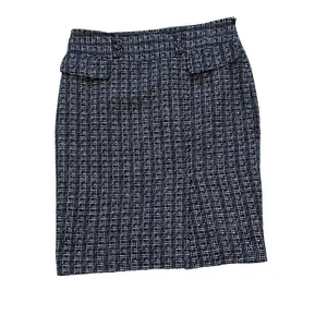Ann Taylor Blue, Ivory Textured Tweed Pencil Skirt, Flap Pockets, Front Slit, 8 - Picture 1 of 11