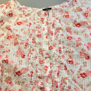 Talbots Cotton Pintuck Ladder Lace Floral Tunic Top Pink/White CottageCore 2X - Picture 1 of 11
