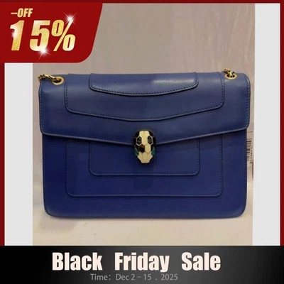 Auténtico Bolso de Hombro BVLGARI GHW Serpenti Forever Cadena Cuero de Becerro Azul Foto 1 de 4
