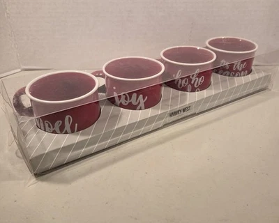 Raro juego de 4 tazas de café espresso Harvey West rojas de gres navideño nuevas en caja Foto 1 de 4