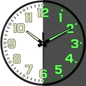 Glow in The Dark Wall Clock Non Ticking, 10 inch Silent Wall Clocks Battery Oper - Picture 1 of 9
