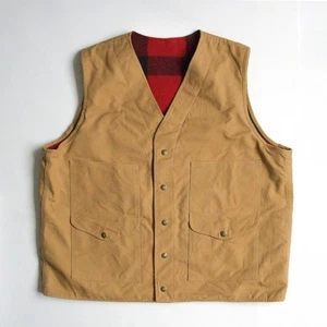 FILSON Reversible Vest Tan Canvas Wool Red/Black Buffalo Check Men’s XXL US Made - Picture 1 of 6