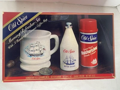 Old Spice Shulton After Shave, Keramiktasse, Rasiercreme Set Neu aus altem Lagerbestand in Box Vintage 80’er - Bild 1 von 4