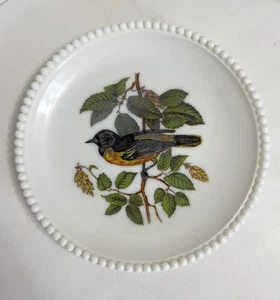 Vintage Westmoreland 7.5 Inch Milk Glass Beaded Hobnail Edge Bird Plate - Picture 1 of 4
