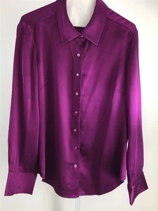 Pure Collection Womens 100% Silk Blouse Size 14 Deep Purple LS Button - Picture 1 of 7