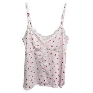 Coquette Laura Ashley Womens Babydoll Cherry Cami Tank Size XL Pink Lace Dainty - Picture 1 of 6