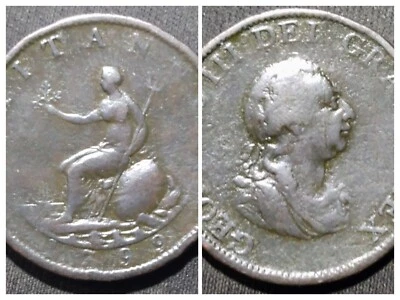 1799 Great Britain 🇬🇧 Half Penny 225 Years Old FREE2Ship w/TRACKING! (2427) - Image 1 of 4