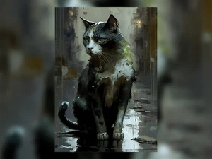 Elegant Contrasts: Black and White Abstract Oil Painting Print - Picture 1 of 5