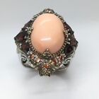 Vintage  Marked Tested Sterling Sliver Coral Garnet Gemstone Lady&#39;s Ring