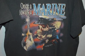 VTG 3D Emblem Once A Marine Always A Marine Skeleton TShirt Large Epic Fade USMC - Picture 1 of 7