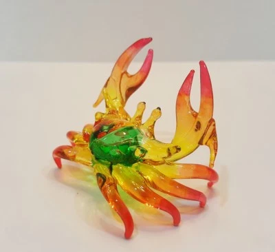 Colorful Crab8 Figurine Art Hand Blown Clear Glass Mini Collect Animal Gift Deco - Image 1 of 4