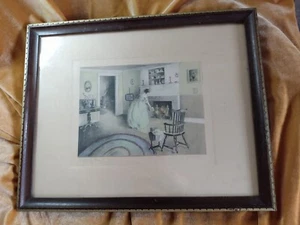 Colonial Revival  Bessie Pease Gutmann Art Print 'A Chilly Day' Signed 8 X 6 in - Picture 1 of 5