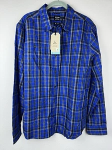 PrAna Dolberg franela zafiro rico para hombre abotonada a cuadros azul talla mediana - Imagen 1 de 7