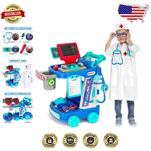 Kids Doctor Playset with Stethoscope & Wheeled Cart - Perfect Gift for Ages 3-5 - Picture 1 of 8