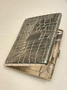 Carrs of Sheffield solid 925 HM silver 2001 cigarette case Alligator skin 114g