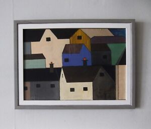 Swedish Modernist Abstract Style Oil On Board  painting 