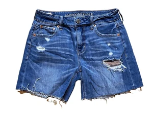 American Eagle Destroyed Tomgirl Midi Shorts Distressed Jean Denim Cutoff 0 x 5" - Picture 1 of 4