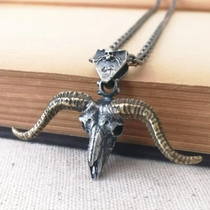 Antiqued 925 Sterling Silver Brass Longhorn Bull Head Pendant 23.5" Necklace - Picture 1 of 9