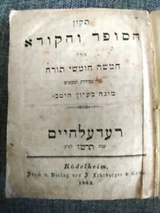 1855 Rodelheim Torha Biblia Tikun Sofrim Pentateuco Bolsillo Hebreo TALLA Regalo - Imagen 1 de 10