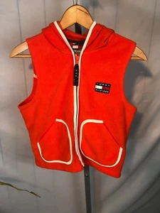 Vintage 90’s Kids Large Tommy Hilfiger Orange Spell Out Vest Fleece (AM) - Picture 1 of 9