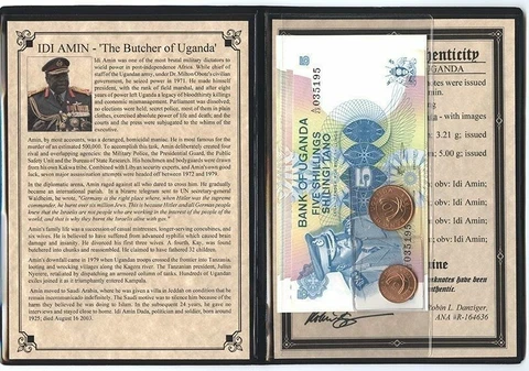 The Butcher Of Uganda IDI AMIN Money Five Shillings Banknote & Two Coins Cover