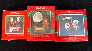 Lot of 3 Vintage Enesco Treasury Coca-Cola Bear Yuletide Christmas Ornaments - Picture 1 of 8