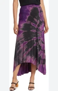 Go Couture Damen lila schwarz Batik Stretch Jersey Strick Maxirock Größe Medium - Bild 1 von 6