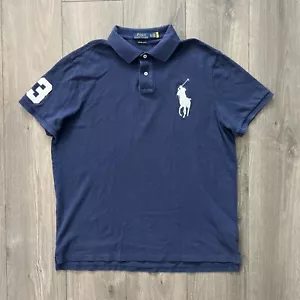 Polo Ralph Lauren Big Pony Polo Knit Polo Shirt Dark Blue Short Sleeve Mens XL - Picture 1 of 6